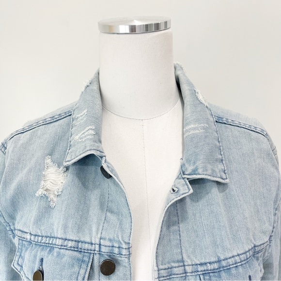 Jackson Denim Jacket Size S Distressed Trucker Ripped Bleach Light Blue Y2K - Picture 3 of 9